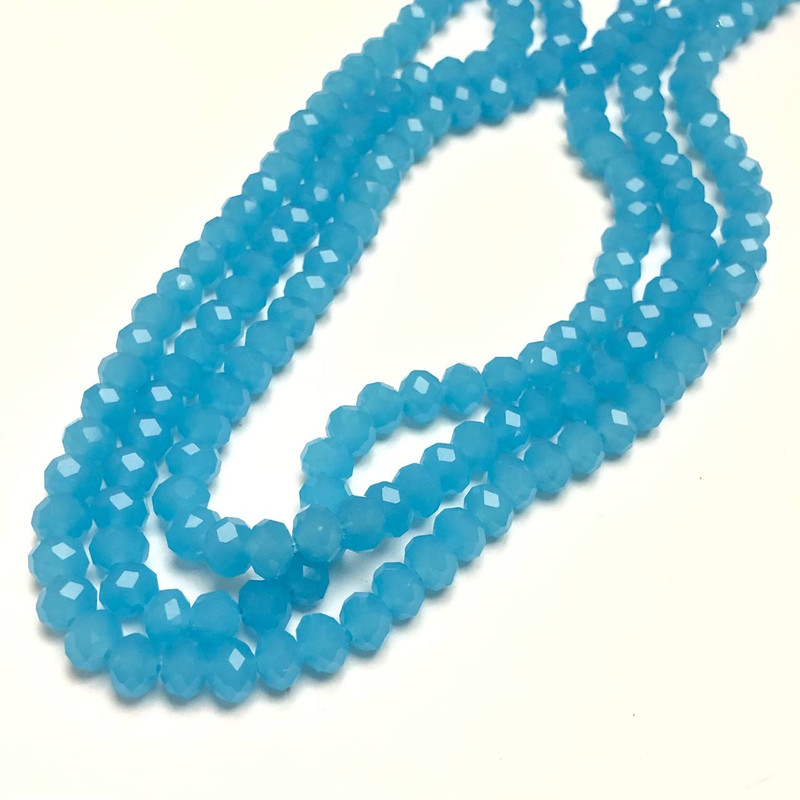 Koraliki czeskiego kryształu na żyłce, niebiańsko-matowe, szlifowane rondelki, średnica 6×4,5 mm, długość 38–40 cm +