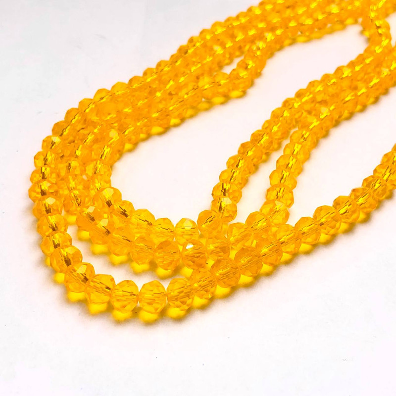 Koraliki z czeskiego kryształu na żyłce, słonecznie przejrzyste, fasetowane rondelki, średnica 6×4,5 mm + -, długość 38–40 cm +