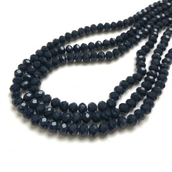 Koraliki czeskiego kryształu na żyłce, ciemno-lazurowe, matowe, w kształcie rondela, średnica 6×4,5 mm, długość 38–40 cm