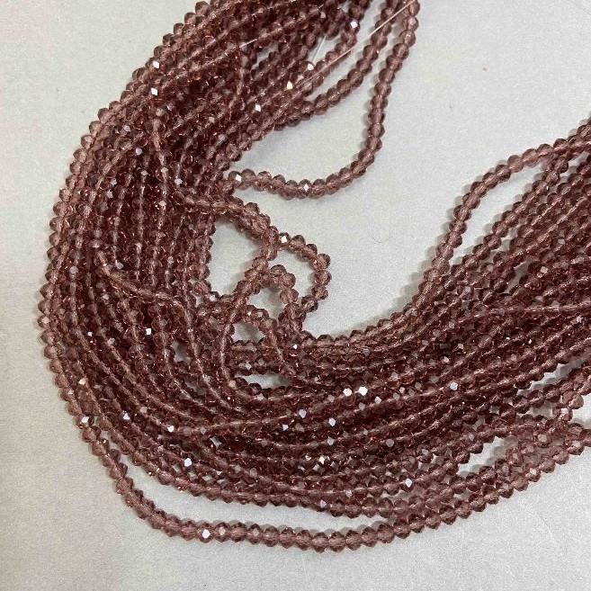 Koraliki z czeskiego kryształu na żyłce, jasnobrązowe, przejrzyste, fasetowane rondelki, średnica 3,5×3 mm, długość 33 cm