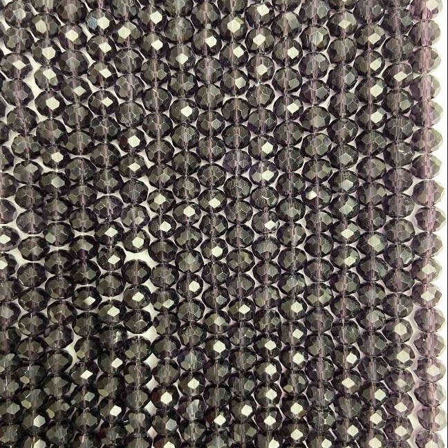 Koraliki czeskiego kryształu na nitce, ciemnofioletowe fasetowane w kształcie rondeli, średnica 6×5 mm, długość 42 cm +