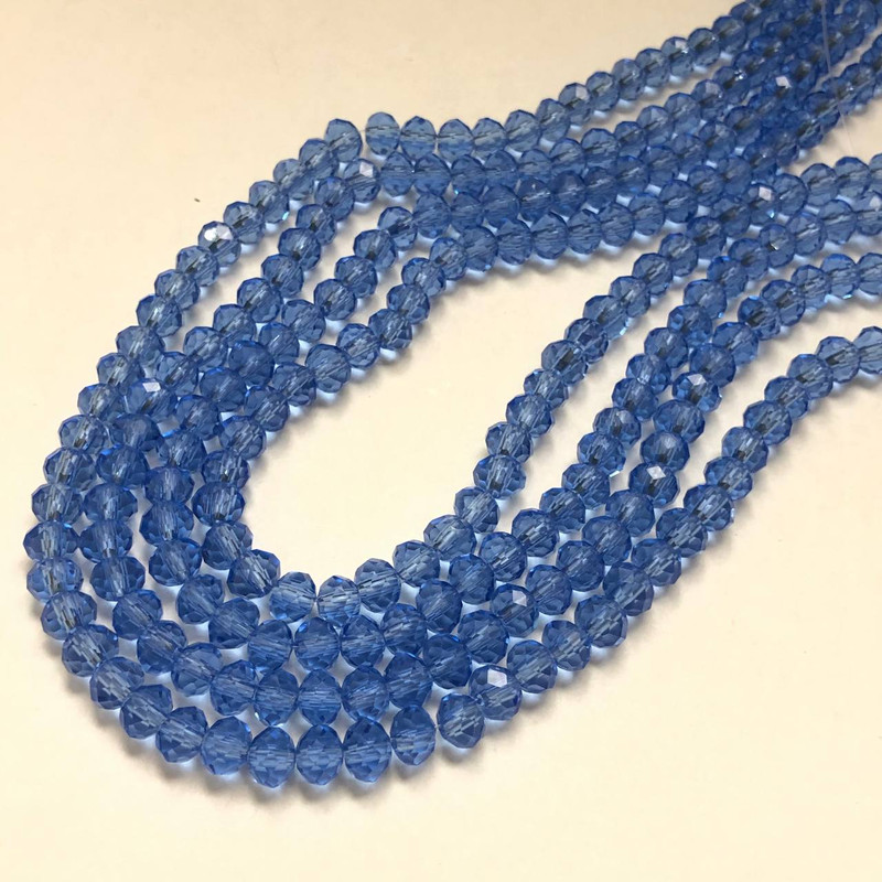 Koraliki czeskie kryształy na żyłce, jasnoniebieskie, przezroczyste, rondel fasetowany, średnica 6×4,5 mm, długość 38–40 cm