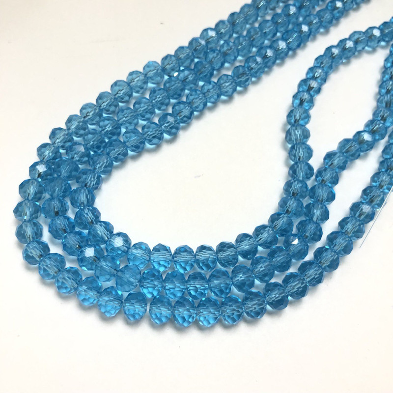 Koraliki z czeskiego kryształu na żyłce, ciemno-niebieskie, przejrzyste, fasetowane rondelki, średnica 6×4,5 mm, długość 38–40 cm