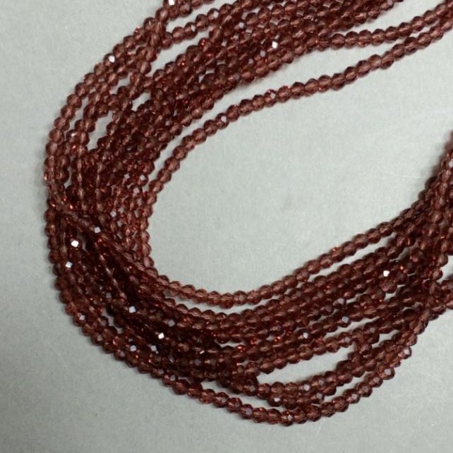 Koraliki z czeskiego kryształu na żyłce w odcieniu brązu, przezroczyste, szlifowane rondelki, średnica 3,5×3 mm, długość 32 cm