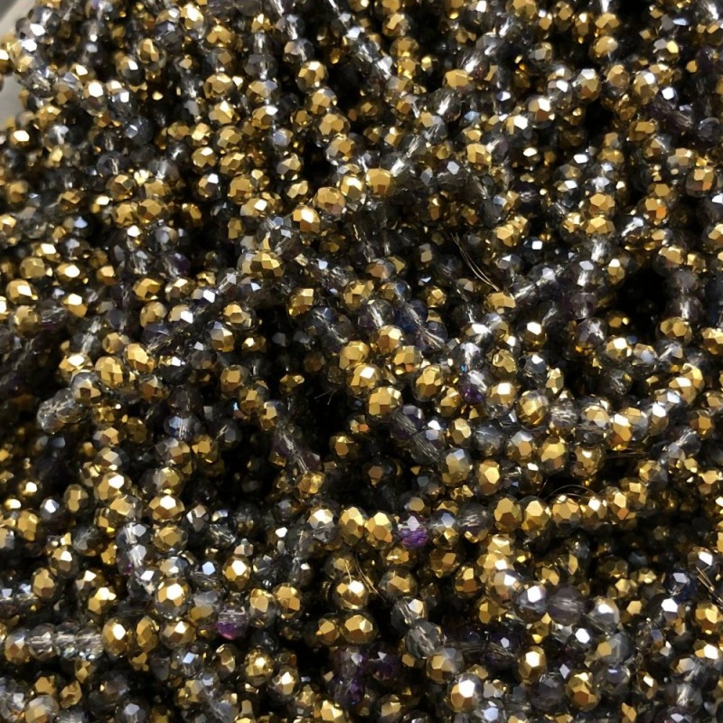 Koraliki z czeskiego kryształu na żyłce - asortyment, szare z powłoką, fasetowany rondel, średnica 3,5×3 mm, długość 36-38 cm +
