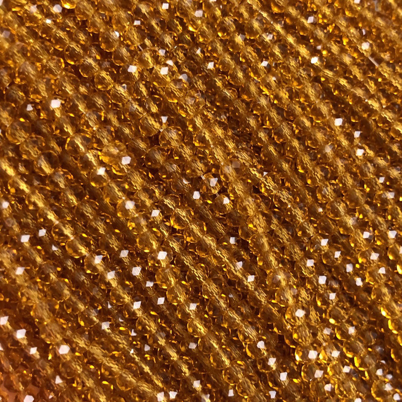 Koraliki z czeskiego kryształu na żyłce, ciemnożółte, miodowe, przejrzyste, fasetowane rondelki, średnica 3,5×3 mm, długość 36–38 cm +