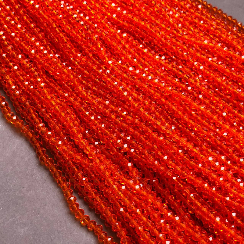 Koraliki z czeskiego kryształu na żyłce, czerwono-pomarańczowe przezroczyste, fasetowany rondel, średnica około 3,5×3 mm, długość 36–38 cm