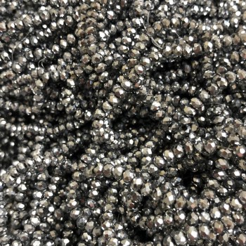 Koraliki czeskiego kryształu na żyłce z jasnoszarą powłoką, fasetowane rondle, średnica 3,5×3 mm, długość 36–38 cm