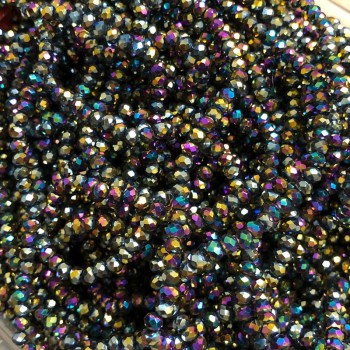 Czarne koraliki z czeskiego kryształu na żyłce, fasetowany rondel z efektem benzyny, średnica 3,5×3 mm, długość 33 cm +