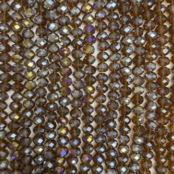 Koraliki czeskiego kryształu na nici, brązowo-przezroczyste z benzynowym połyskiem, fasetowane koraliki w kształcie rondeli, średnica 8×6 mm, długość 38 cm