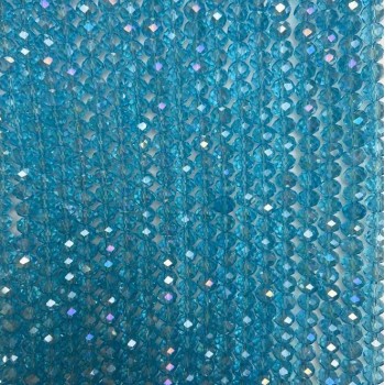 Koraliki czeskiego kryształu na nici, błękitne, przezroczyste z benzynowym napylaniem, fasetowany rondel, średnica 8×6 mm, długość 40 cm