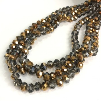 Koraliki Czech Crystal na nici, asortyment szary z powłoką, fasetowane rondele, średnica 8×6 mm, długość 40–42 cm + -