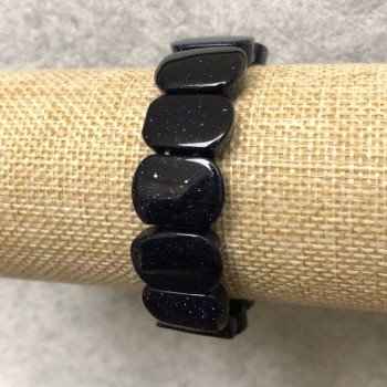 Bransoletka na elastycznej gumce z naturalnym awenturytem „Niebieski piasek” – Noc Kairu, gładkie okrągłe ogniwo 18×13 mm