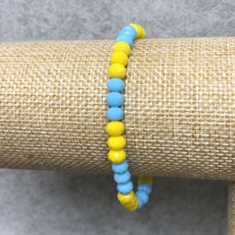 Bransoletka na gumce z czeskiego kryształu „Ukraina” fasetowane rondelki, średnica 6×4 mm, długość 18 cm