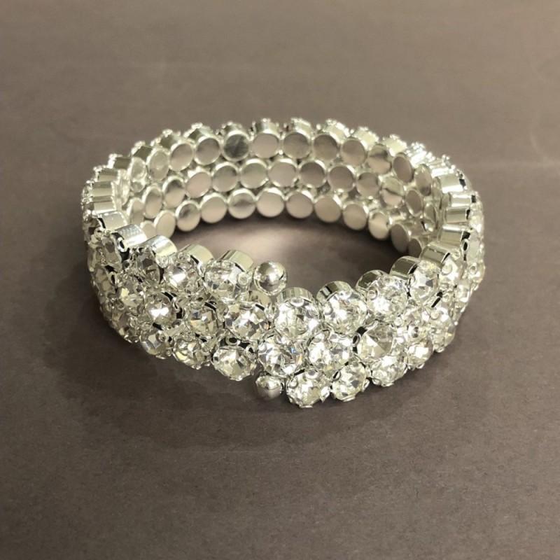 Spiralna bransoletka na trzy zawinięcia z kryształami, kolor biały, obwód 18–22 cm +