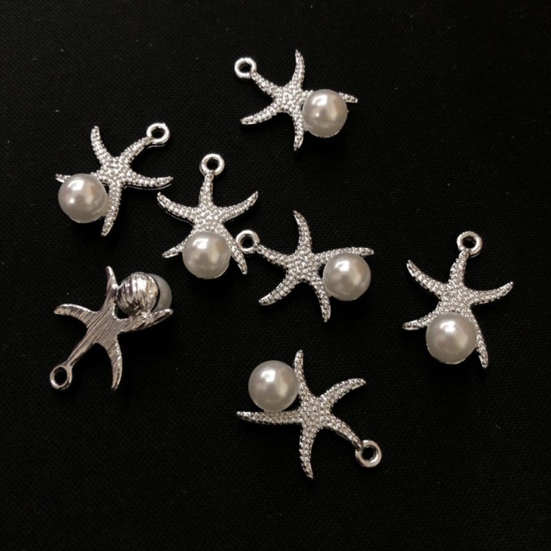 Zawieszka jubilerska «Gwiazda morska» ze srebrzystego metalu, średnica 16 mm