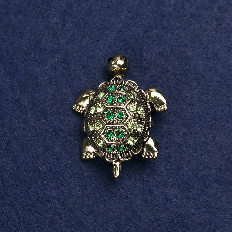 Broszka w kształcie żółwia z metalem złocistym i cyrkoniami, 40×23 mm +