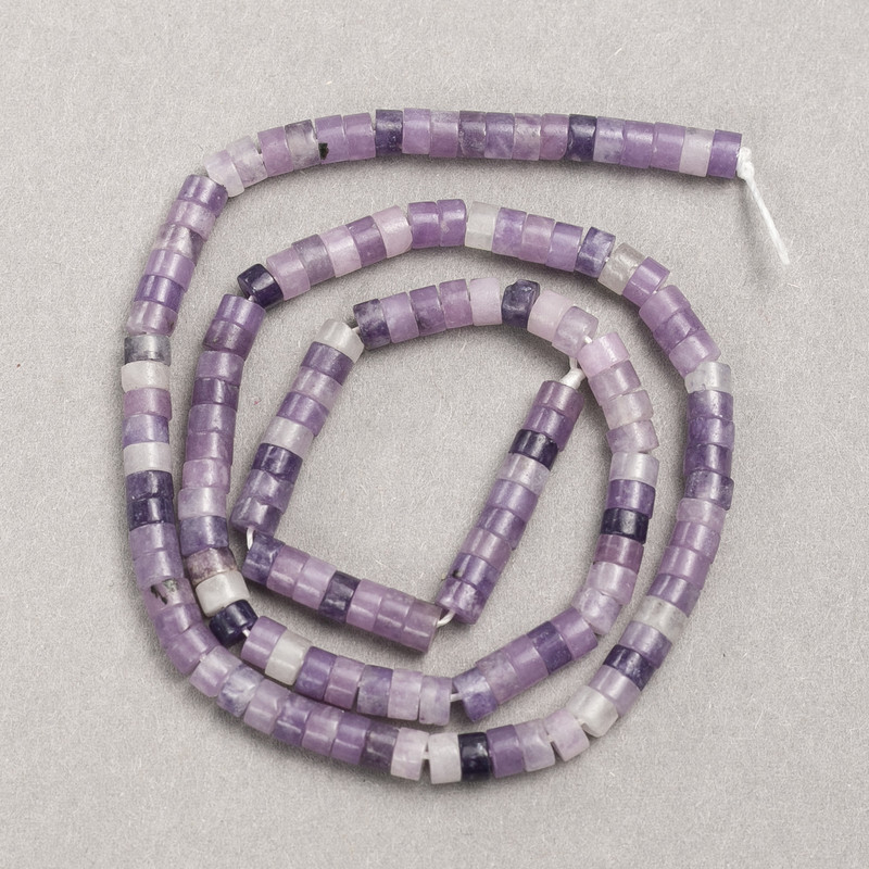 Koraliki na nitce z naturalnego kamienia – ametyst rondelowy, średnica 4×2,5 mm, długość 38 cm