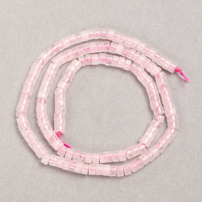 Koraliki na nici z naturalnego kamienia – różowy kwarc rondel, średnica 4×2,5 mm, długość 38 cm