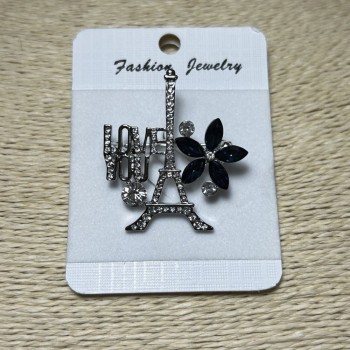Broszka «Paryż» – srebrzysty metal, kryształy i niebieskie cyrkonie 40×35 mm +