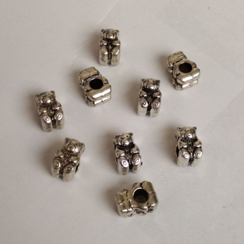 Koraliki „Myszka”, srebrzysty metal, średnica 14×8 mm, otwór 5 mm (opakowanie 9 szt.)