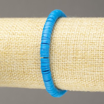 Bransoletka na elastycznej gumce z okrągłych, płaskich koralików z gliny polimerowej w kolorze niebieskim