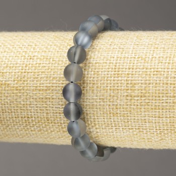 Bransoletka na gumce z opalowego szkła, gładka kulka, szary matowy, średnica ok. 8 mm, długość 18 cm