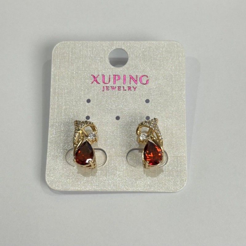 Kolczyki Xuping z czerwonymi kamieniami i białymi cyrkoniami, 8×15 mm, pozłacane 18K
