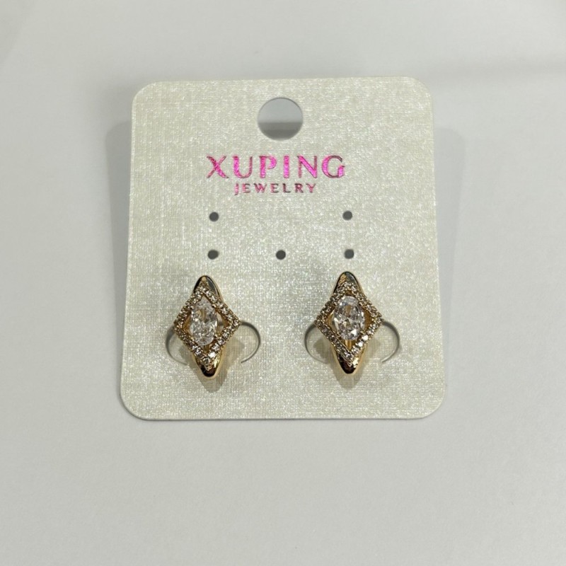 Kolczyki Xuping Pozłacane 18K z białymi kryształami, średnica 15 x 10 mm +