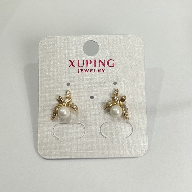 Kolczyki Xuping – sztyfty pozłacane 18K z białymi kryształami i perłą Majorka 12×11 mm +