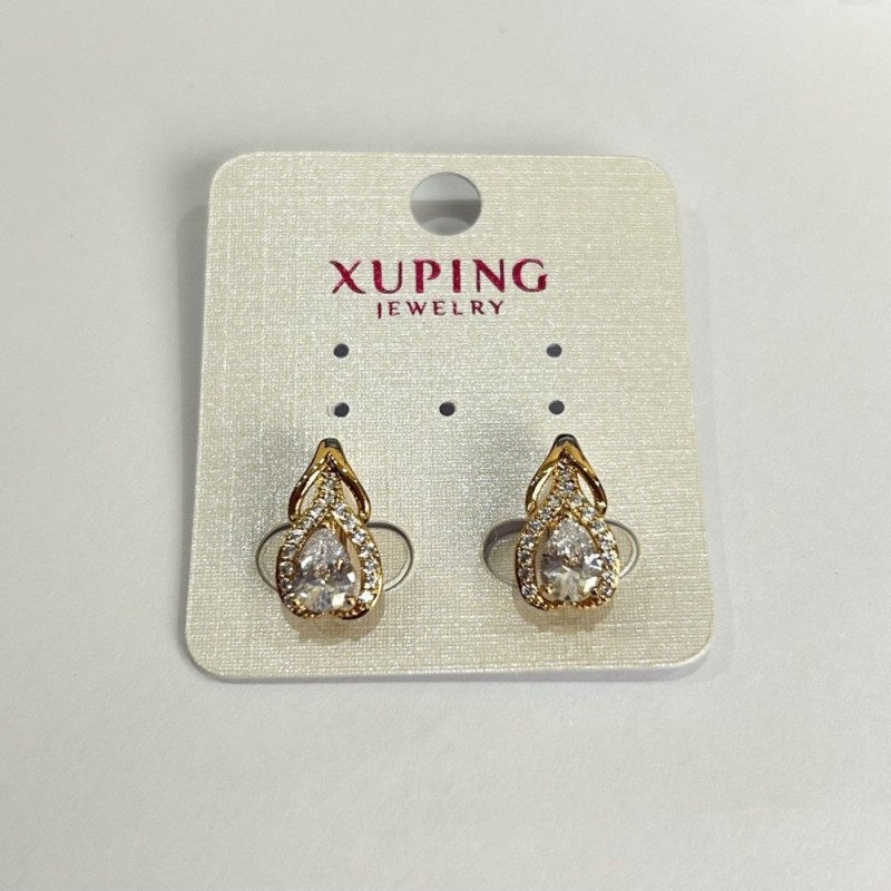 Kolczyki Xuping pozłacane 18K z białymi cyrkoniami, średnica 15×8 mm +