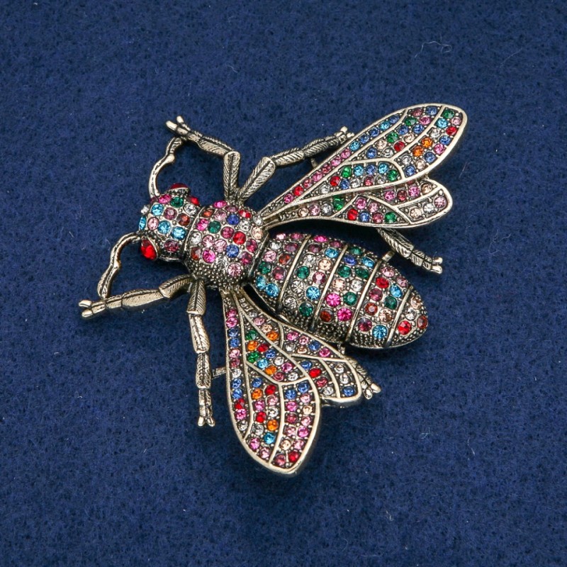 Broszka «Motyl» kolorowe kryształy, złoty metal 70×55 mm +
