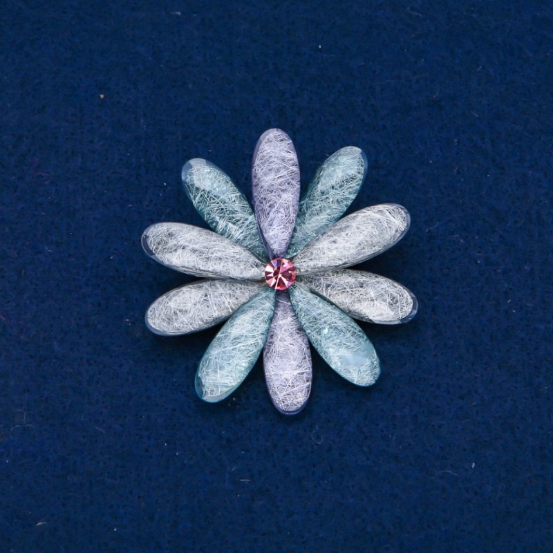 Broszka w kształcie kwiatu, różnokolorowy metal szary, 48 mm +
