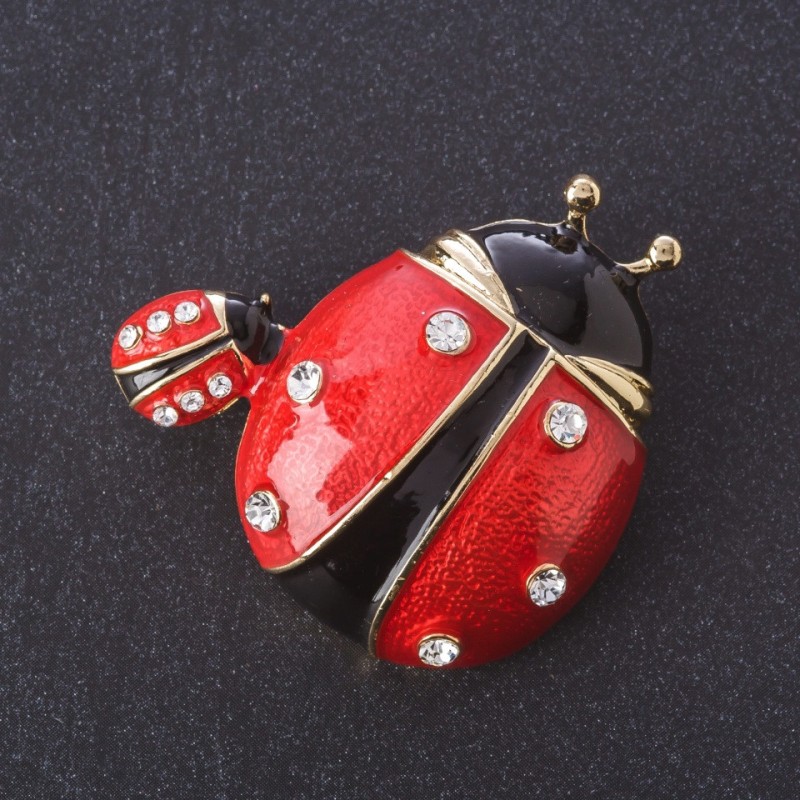Broszka „Biedronki” – czerwona emalia, kolor metalu: złoto, seria: owady, 4×4 cm