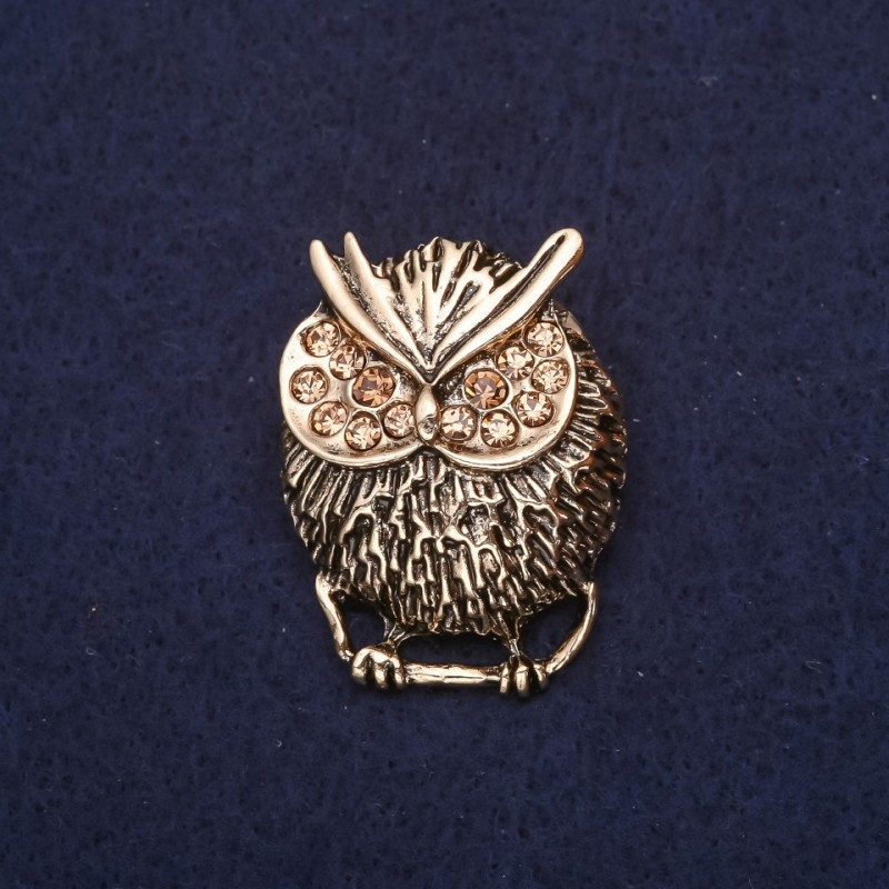 Broszka w kształcie sowy z żółtymi cyrkoniami, metal złocisty, 332 × 25 mm