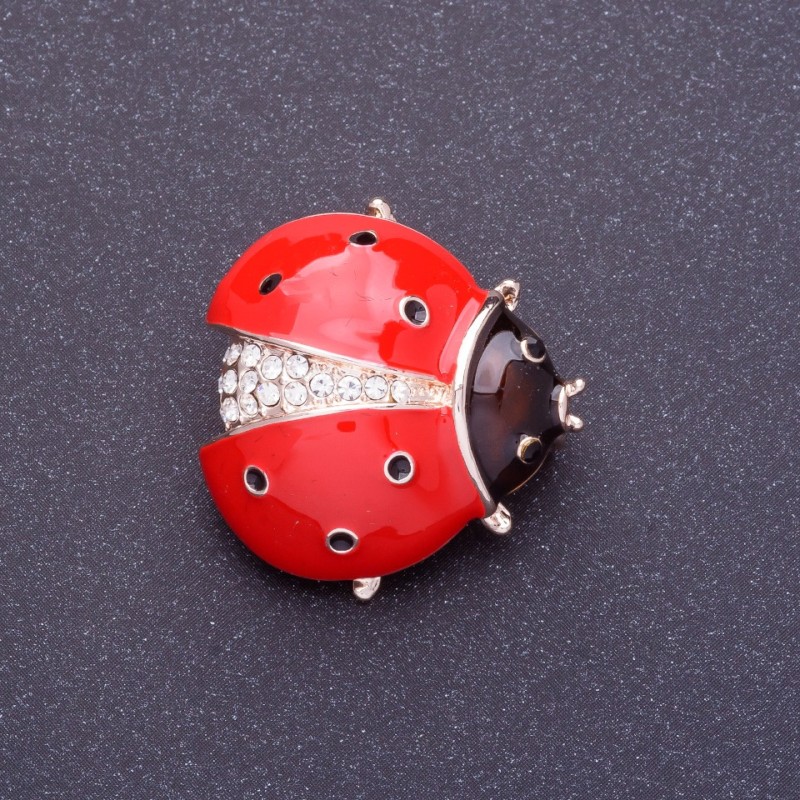 Broszka «Biedronka» 2,5 cm, czerwona emalia, kolor metalu złoto