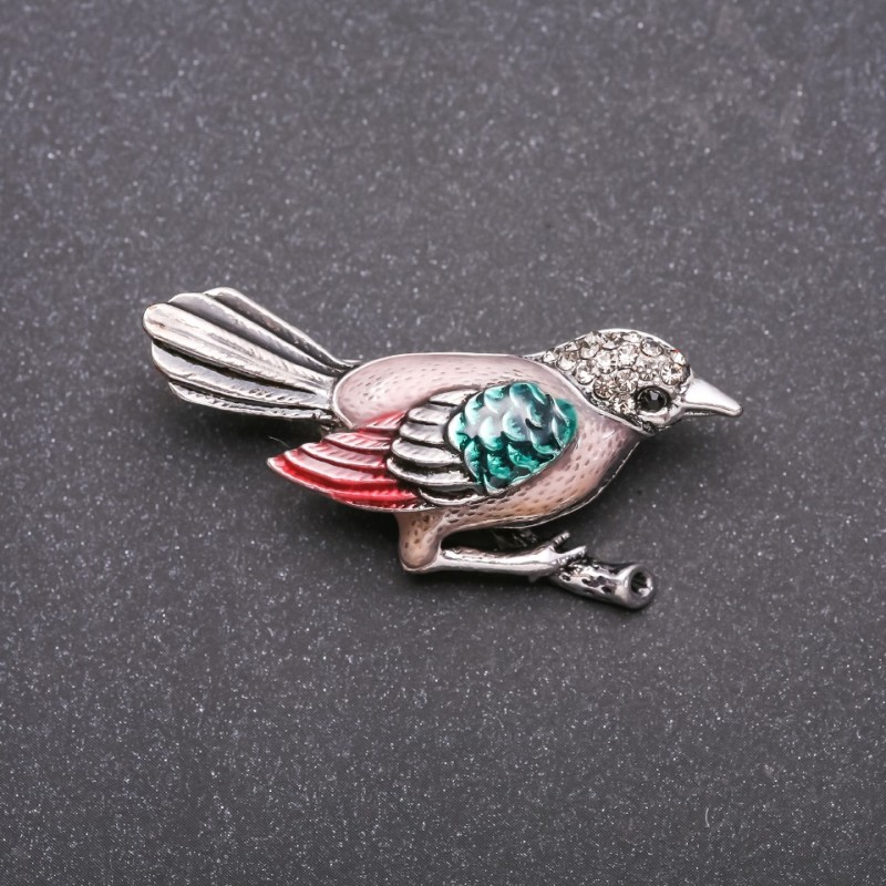 Broszka ptak Sikorka z szarym ogonem, szary metal, 47×22 mm