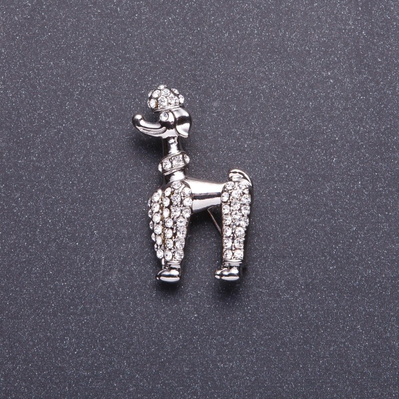 Broszka „Pudel królewski” kolor metalu srebrzysty 4×2,5 cm