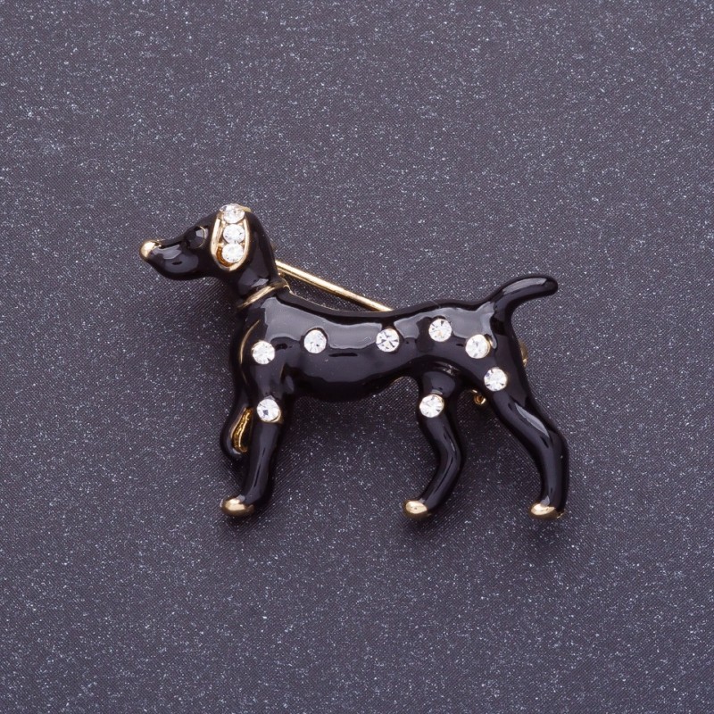 Broszka „Czarny Dalmatyńczyk” 3×2,5 cm, czarna emalia, kolor metalu: złoty