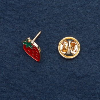 Broszka na zakrętce Truskawka 1,5×1 cm, metal żółty