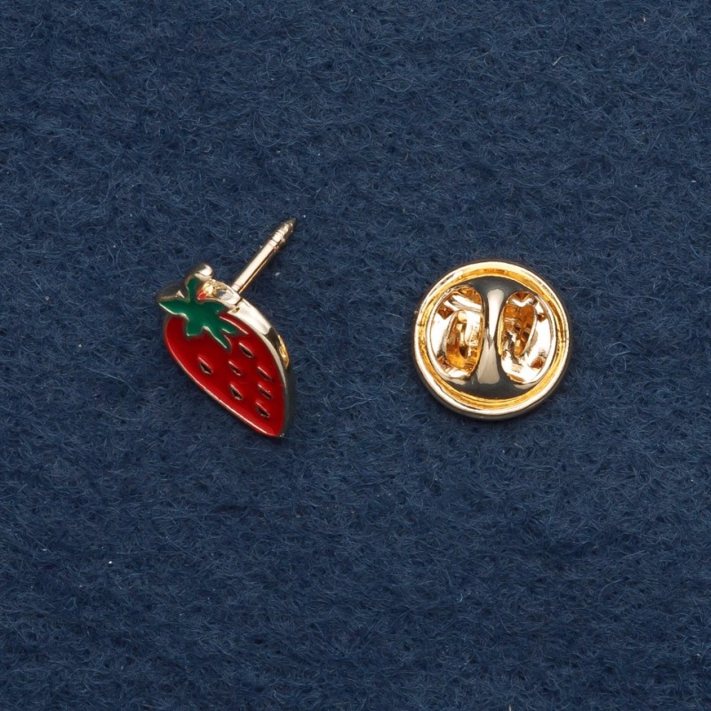 Broszka na zakrętce Truskawka 1,5×1 cm, metal żółty