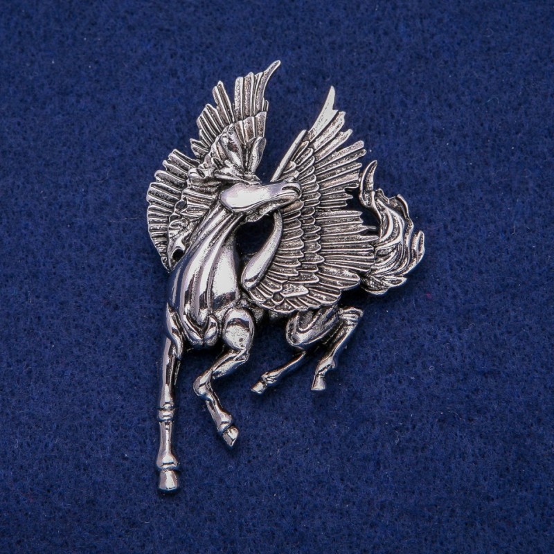 Broszka Pegaz 45×70 mm, srebrzysty metal
