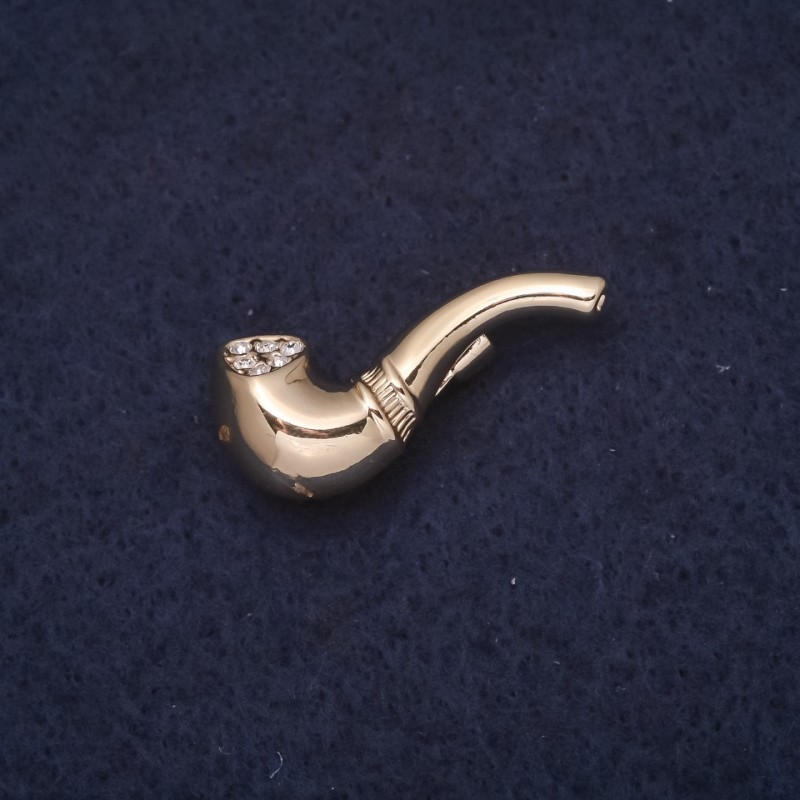 Broszka-tubka 25×10 mm ze strassami koloru białego i żółtego, metal złocisty