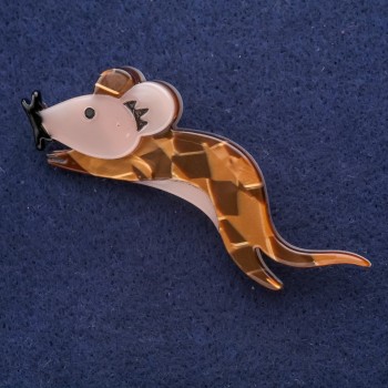 Broszka Myszka z masy perłowej, 75×24 mm, metal szary