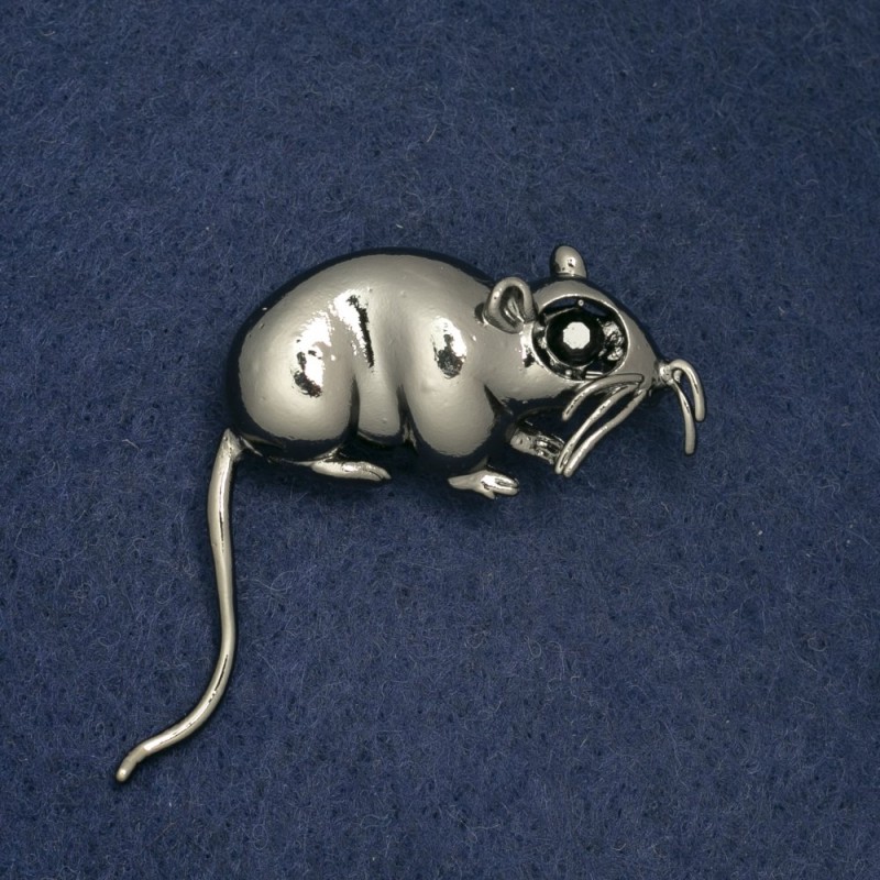 Broszka Szczur 37×37 mm, biały metal