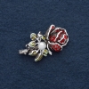 Broszka „Róża” 4×2,5 cm, ze strassami, emaliowana, metal szary