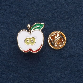 Broszka na zatrzask Jabłko 1,5×2 cm z żółtego metalu