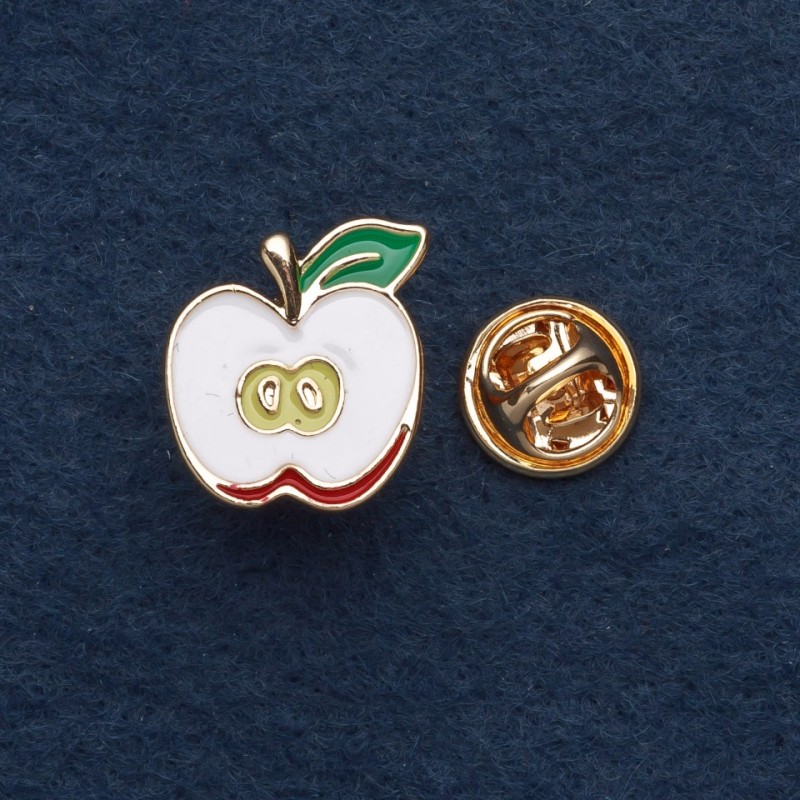 Broszka na zatrzask Jabłko 1,5×2 cm z żółtego metalu