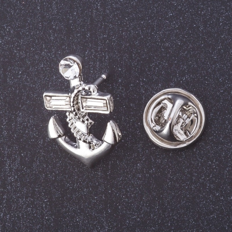 Broszka "Kotwica" kolor metalu "srebro", seria "temat" 2×1,5 cm zapięcie "śrubowe"