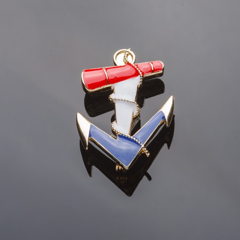 Broszka Kotwica 5 × 3 cm złocista z kolorową emalią